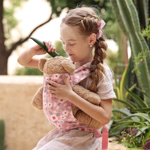 GAGAKU Porta Bambina Bambola per Ragazze Piccole Portachiavi Bambola per BamboleAccessori per Bambini Piccoli Zaino Portachiavi Bambola Branda Culla Bambola - Rosa - Fiori di Anemone - immagine 5