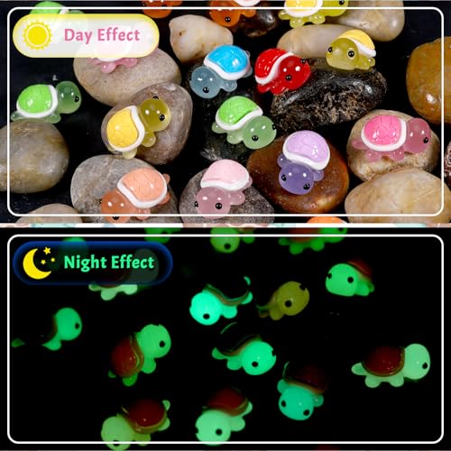 Hejo 50 Pezzi Mini Tartarughe in Resina Luminosa, Statuette Tartarughe in Miniatura - Piccole Tartarughe in Resina Multicolori Fai-da-Te per la Decorazione di Casa, Giardino e Feste (10 Colori) - immagine 4