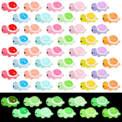 Hejo 50 Pezzi Mini Tartarughe in Resina Luminosa, Statuette Tartarughe in Miniatura - Piccole Tartarughe in Resina Multicolori Fai-da-Te per la Decorazione di Casa, Giardino e Feste (10 Colori)