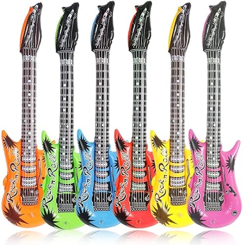 JOFONY Set di 6 chitarre ad aria colorata, strumenti gonfiabili, per feste di compleanno, musica, feste, piscina, feste, decorazioni