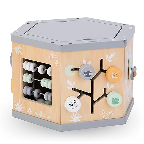 Mamabrum, Cubo Didattico 7 in 1 in Legno - Anello Motore, Abaco Colorato, Orologio, Numeri Rotanti, Selettore di Forme, Ingranaggi Rotanti, Centro attività Labirinto - immagine 5