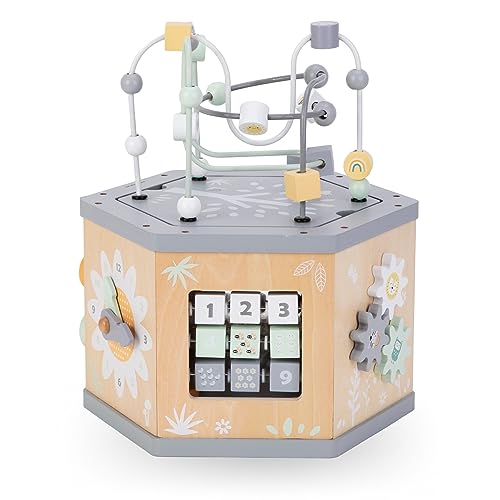 Mamabrum, Cubo Didattico 7 in 1 in Legno - Anello Motore, Abaco Colorato, Orologio, Numeri Rotanti, Selettore di Forme, Ingranaggi Rotanti, Centro attività Labirinto - immagine 7