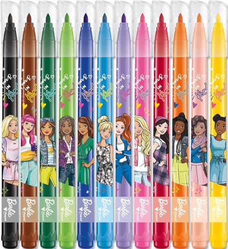 Maped - Pennarelli Barbie - Feltro da colorare - Feltro per bambini - Feltri decorati - Punta media - Inchiostro lavabile - 12 pennarelli da colorare - immagine 3