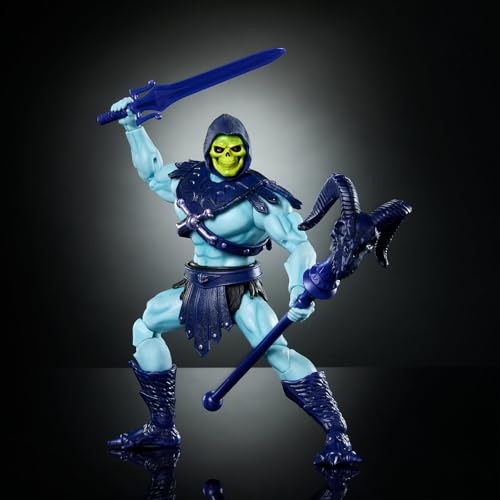 Masters of the Universe Masterverse Skeletor Vintage Collection - Action Figure, 18 cm, con accessori, spada e asta, colore: Blu e Viola - immagine 6
