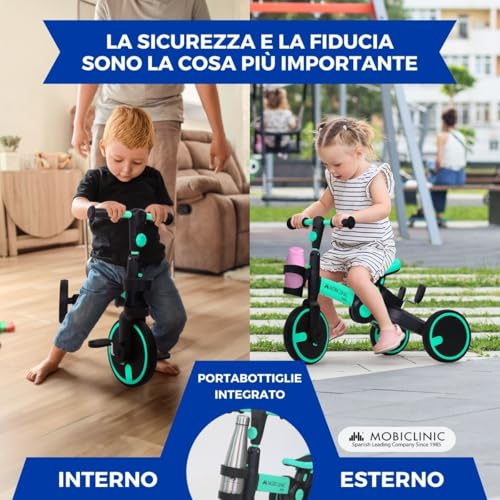 Mobiclinic® Kids, Triciclo 5 in 1, Chase, Evolutivo, da 1,5 a 5 Anni, Manubrio e Sedile Regolabili, Ultraleggero 3,3 kg, Montaggio Facile, Ruote Antiforatura, Fino a 25 kg, Porta Bottiglia - immagine 7