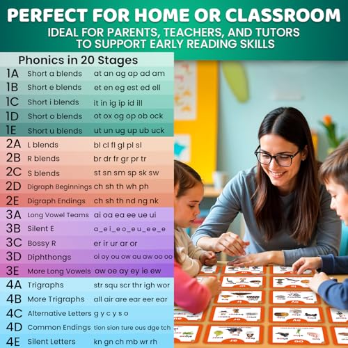 QUOKKA Phonics Flash Cards for Kids Ages 4-8 I 20 Phonic Stages 260 Card Games for Kids Ages 3-5 and 6-8 | Learn to Read Games & Phonics Manipulatives for Phonemic Awareness I Alphabet,CVC,Blends,etc - immagine 6