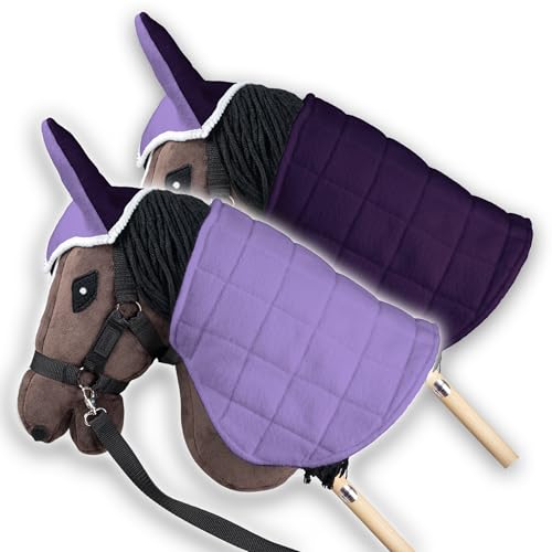 SKIPPI Coperta e Cuffietta per Hobby Horse - Lilla e Prugna, Reversibile Hobby Horse Accessori, Cuffia Bicolore e Coperta Antimosche per Cavallo con Bastone, Hobby Horsing