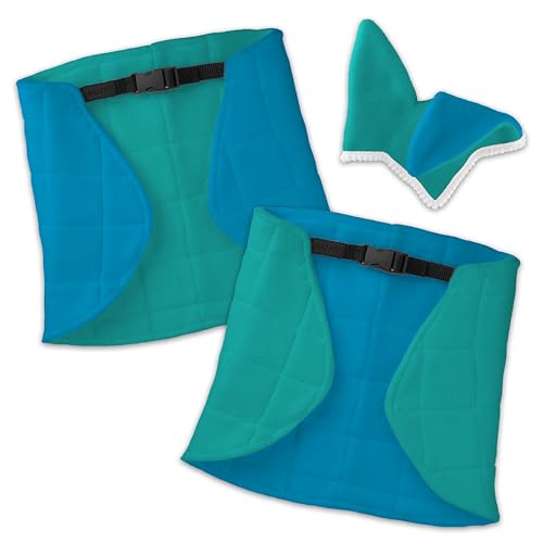 SKIPPI Coperta e Cuffietta per Hobby Horse - Menta e Blu, Reversibile Hobby Horse Accessori, Cuffia Bicolore e Coperta Antimosche per Cavallo con Bastone, Hobby Horsing - immagine 3