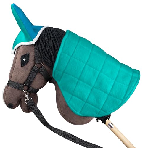 SKIPPI Coperta e Cuffietta per Hobby Horse - Menta e Blu, Reversibile Hobby Horse Accessori, Cuffia Bicolore e Coperta Antimosche per Cavallo con Bastone, Hobby Horsing - immagine 5