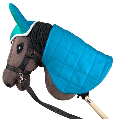 SKIPPI Coperta e Cuffietta per Hobby Horse - Menta e Blu, Reversibile Hobby Horse Accessori, Cuffia Bicolore e Coperta Antimosche per Cavallo con Bastone, Hobby Horsing - immagine 6