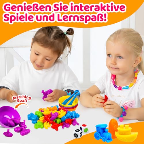 Skrtuan Giocattoli a partire dai 3 anni in su, 36 pezzi Montessori Giocattoli per la matematica STEM con tazze e pinzette abbinate, abilità motorie, colori da distinguere - immagine 3