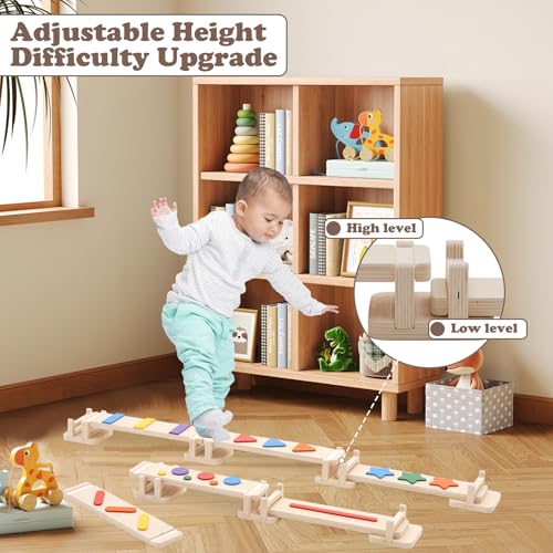Trave Equilibrio in legno per bambini, Montessori Balance Board per bambini, 6 barre di bilanciamento colorate liberamente montabili, bilanciamento e guida sensoriale - immagine 3