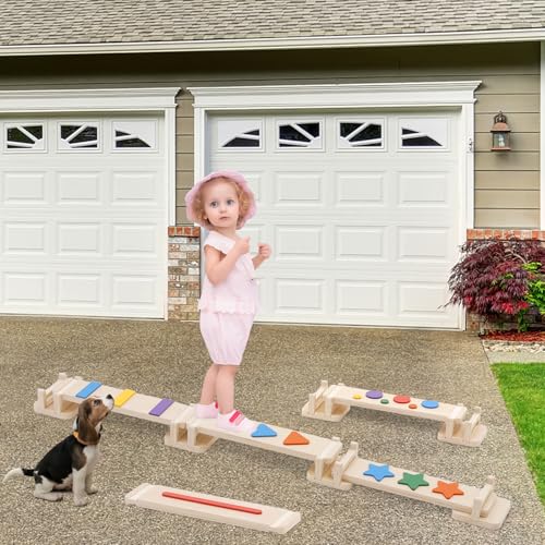 Trave Equilibrio in legno per bambini, Montessori Balance Board per bambini, 6 barre di bilanciamento colorate liberamente montabili, bilanciamento e guida sensoriale - immagine 9