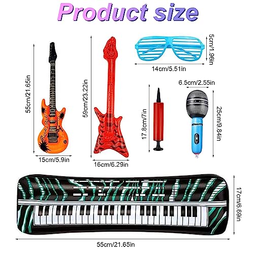 UYUYong Strumenti Gonfiabili Colorati Decorazione Gonfiabile Rock Star Guitar Disco per Bambini Basso Gonfiabile + Pianoforte elettrico Microfono + Occhiali Festa Carnevale - immagine 3
