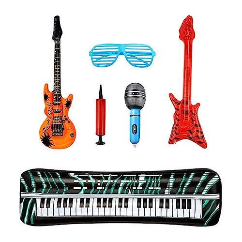 UYUYong Strumenti Gonfiabili Colorati Decorazione Gonfiabile Rock Star Guitar Disco per Bambini Basso Gonfiabile + Pianoforte elettrico Microfono + Occhiali Festa Carnevale