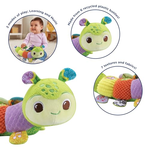 VTech Baby Snugglepillar, bruco sensoriale giocattolo con 7 tessuti e trame, canzoni, 3 pulsanti luminosi per imparare colori, forme e numeri, peluche per bambini dai 3 ai 6 ai 12 ai 18 mesi, versione - immagine 3