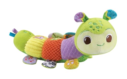 VTech Baby Snugglepillar, bruco sensoriale giocattolo con 7 tessuti e trame, canzoni, 3 pulsanti luminosi per imparare colori, forme e numeri, peluche per bambini dai 3 ai 6 ai 12 ai 18 mesi, versione