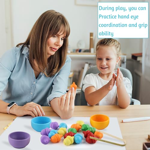dellyy Giochi Montessori, 26 PCS Ghiande di Colori Diversi, Giochi per Smistamento in Legno, Motricità Fine Giocattoli Educativi Regalo per Bambini Giochi Montessori da 2 3 4 5 Anni - immagine 7