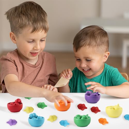 dellyy Giochi Montessori, 26 PCS Ghiande di Colori Diversi, Giochi per Smistamento in Legno, Motricità Fine Giocattoli Educativi Regalo per Bambini Giochi Montessori da 2 3 4 5 Anni - immagine 8
