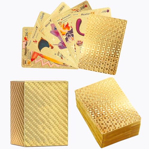 110 biglietti d'oro per Pokemon, Vstar Vmax carte in lamina d'oro con deck Box, V carte assortite, carta placcata in oro, inclusi diversi biglietti di pellicola rari