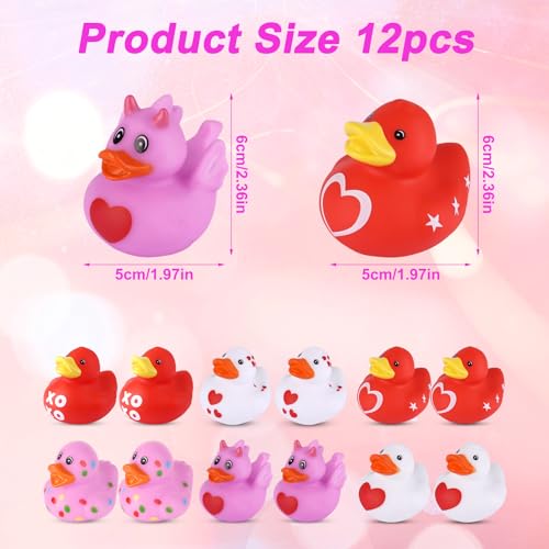 12pz Paperelle di Gomma per San Valentino, Mini Paperelle con Cuore d'Amore Piccole Paperelle Decorative Bomboniere Piccoli Giocattoli da Bagno Assortiti per lo Scambio di Premi in Classe - immagine 3