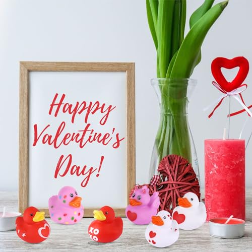 12pz Paperelle di Gomma per San Valentino, Mini Paperelle con Cuore d'Amore Piccole Paperelle Decorative Bomboniere Piccoli Giocattoli da Bagno Assortiti per lo Scambio di Premi in Classe - immagine 5
