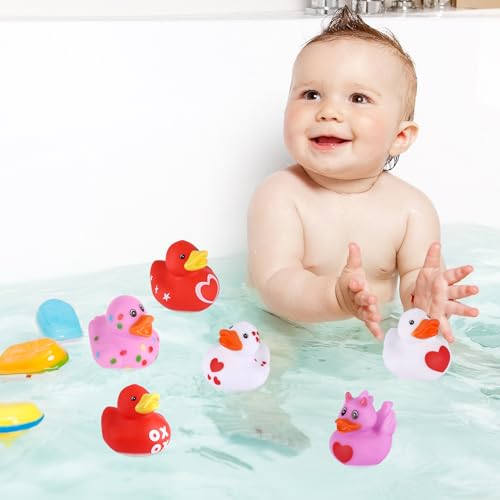 12pz Paperelle di Gomma per San Valentino, Mini Paperelle con Cuore d'Amore Piccole Paperelle Decorative Bomboniere Piccoli Giocattoli da Bagno Assortiti per lo Scambio di Premi in Classe - immagine 7