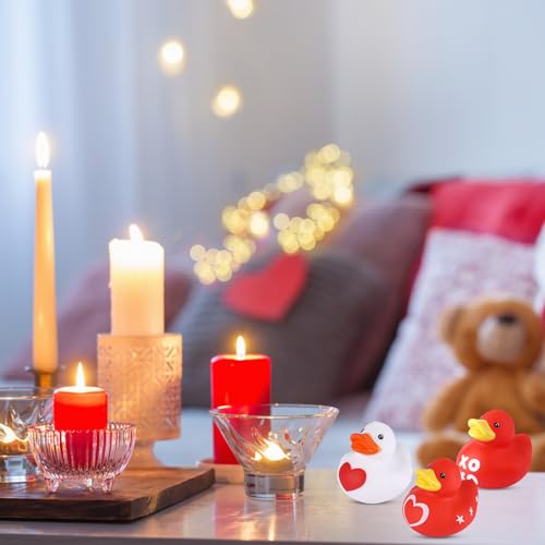 12pz Paperelle di Gomma per San Valentino, Mini Paperelle con Cuore d'Amore Piccole Paperelle Decorative Bomboniere Piccoli Giocattoli da Bagno Assortiti per lo Scambio di Premi in Classe - immagine 9