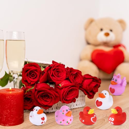 12pz Paperelle di Gomma per San Valentino, Mini Paperelle con Cuore d'Amore Piccole Paperelle Decorative Bomboniere Piccoli Giocattoli da Bagno Assortiti per lo Scambio di Premi in Classe - immagine 10