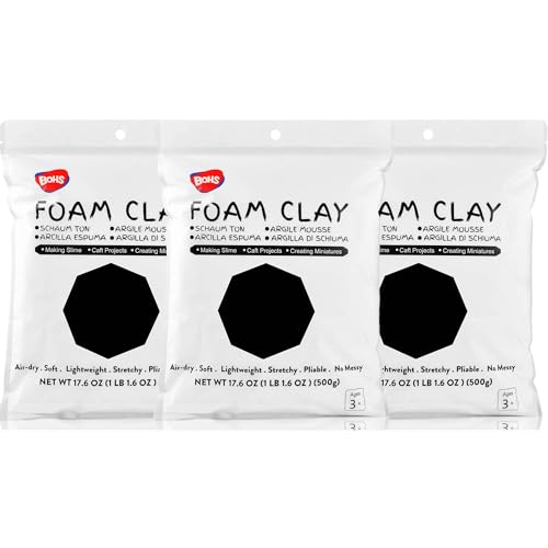 BOHS Argilla in schiuma nera, 3 pezzi da 1,5 kg – Squishy, morbida, asciugabile all'aria – per progetti scolastici, cosplay, falso forno, forniture per melma