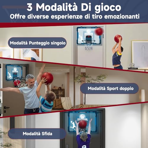 BuzzoXerex Canestro Basket Bambini, Canestro Basket da Camera, Mini Canestro con Telecomandi, 7 Colori LED, Elettronico Punteggio Record con Audio, 3 Balls, Giocattoli Sportivi per Ragazzo e Ragazza - immagine 6