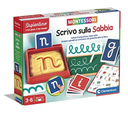 Clementoni - 16372 - Sapientino Montessori - Scrivo sulla Sabbia - Gioco Montessori 3 Anni, Gioco educativo per Imparare a Scrivere, Sviluppo linguaggio - Made in Italy, Multicolore