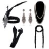 DRESHOW 1920s Accessori Flapper Anni 20s Gatsby Costume Set Orecchini Collana Fascia Guanti Estensibile Set Flapper per Festa Ballo