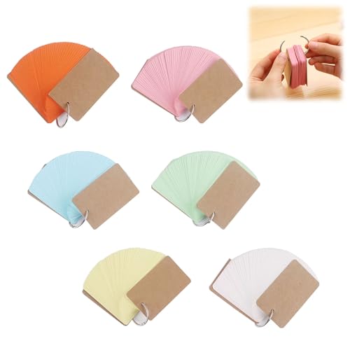 Flashcard Carta Kraft,Colore Flash Cards con Raccoglitore ad Anelli,Flash Cards,Blocchi di Flash Card,per Scuola, Apprendimento, ​Memoria, Appunti, Carta Kraft Vuota, 7 x 4 cm, 6 Pezzi,6 Color