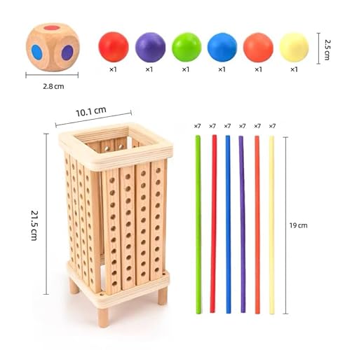 Giochi Montessori per Bambini, Torre Gioco da Tavolo con Bastoncini Colorato e Dadi, Gioco di Società in Legno, Gioco di Abilità Motorie e Giocattolo di Conteggio Gioco da Famiglie e Viaggio - immagine 3