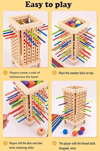 Giochi Montessori per Bambini, Torre Gioco da Tavolo con Bastoncini Colorato e Dadi, Gioco di Società in Legno, Gioco di Abilità Motorie e Giocattolo di Conteggio Gioco da Famiglie e Viaggio - immagine 4