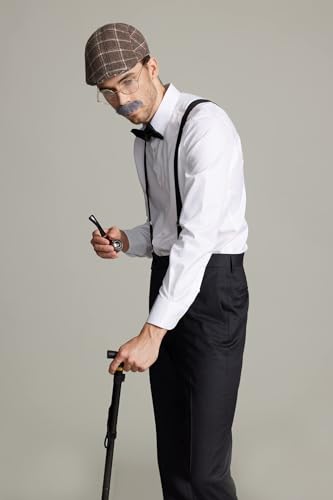 Gionforsy Set di accessori per costume da uomo anziano, set di accessori per nonno anni '20, costume da gangster Gatsby con cappello da newsboy, nero, taglia unica - immagine 3