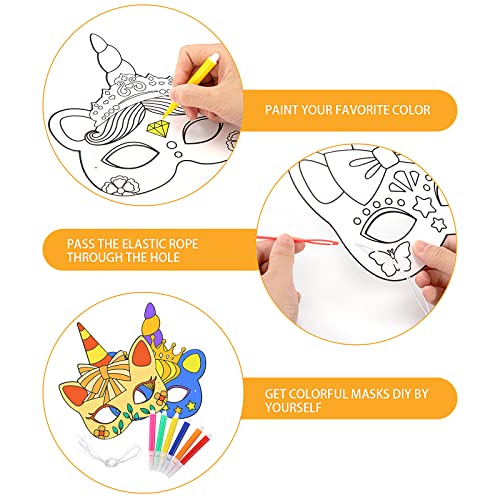 Hifot Maschera Unicorno Bianca Maschere Bambini per Animali da Colorare DIY Artigianato 9 Pezzi Maschere per Carnevale Festa Compleanno Bambini Accessori per Feste - immagine 3