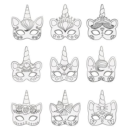 Hifot Maschera Unicorno Bianca Maschere Bambini per Animali da Colorare DIY Artigianato 9 Pezzi Maschere per Carnevale Festa Compleanno Bambini Accessori per Feste - immagine 9