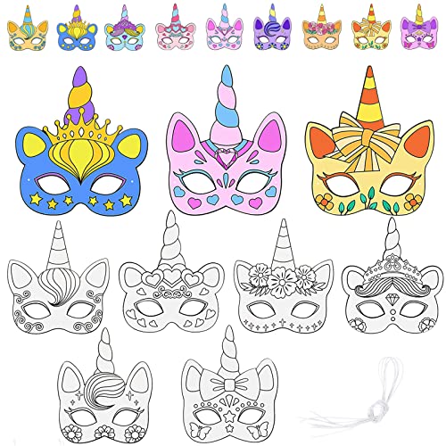 Hifot Maschera Unicorno Bianca Maschere Bambini per Animali da Colorare DIY Artigianato 9 Pezzi Maschere per Carnevale Festa Compleanno Bambini Accessori per Feste