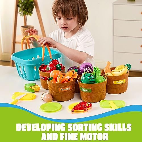 JOYIN Color Sorting Play Food Set, 71 pezzi, accessori da cucina per bambini, giocattolo educativo per ragazzi e ragazze, giocattolo educativo per bambini - immagine 6