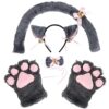 Kinsinder Costume Gatto Bambina, Gatto Cosplay Costume, Peluche Artiglio Guanti Gatto Gattino Orecchie Coda Collare Zampe Carino Adorabile Costume per il Set per Bambini e Adulti (Grigio)