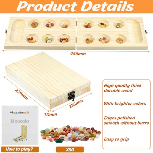 Mancala -Gioco da Tavolo Kalaha -Gioco di Strategia -Legno Naturale Ispessito +Belle Pietre Colorate +Borsa Portaoggetti, Giochi da Tavolo per Famiglie Gioco di Intelligenza per Bambini Adulti [Stone] - immagine 4