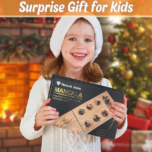 Mancala -Gioco da Tavolo Kalaha -Gioco di Strategia -Legno Naturale Ispessito +Belle Pietre Colorate +Borsa Portaoggetti, Giochi da Tavolo per Famiglie Gioco di Intelligenza per Bambini Adulti [Stone] - immagine 12