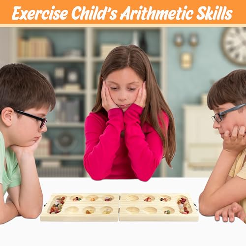 Mancala -Gioco da Tavolo Kalaha -Gioco di Strategia -Legno Naturale Ispessito +Belle Pietre Colorate +Borsa Portaoggetti, Giochi da Tavolo per Famiglie Gioco di Intelligenza per Bambini Adulti [Stone] - immagine 5