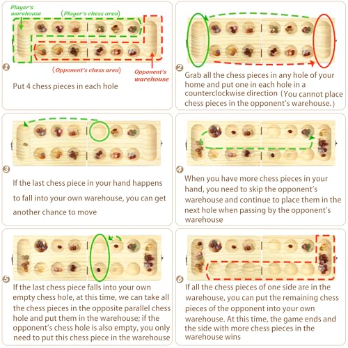 Mancala -Gioco da Tavolo Kalaha -Gioco di Strategia -Legno Naturale Ispessito +Belle Pietre Colorate +Borsa Portaoggetti, Giochi da Tavolo per Famiglie Gioco di Intelligenza per Bambini Adulti [Stone] - immagine 6