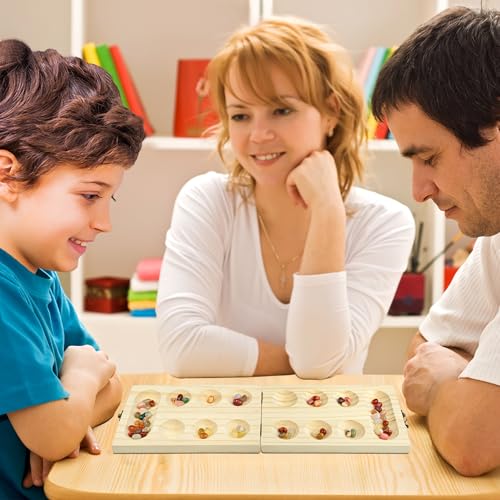 Mancala -Gioco da Tavolo Kalaha -Gioco di Strategia -Legno Naturale Ispessito +Belle Pietre Colorate +Borsa Portaoggetti, Giochi da Tavolo per Famiglie Gioco di Intelligenza per Bambini Adulti [Stone] - immagine 8