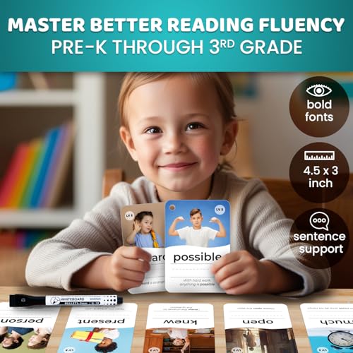 QUOKKA Schede flash per bambini, dalla pre-K alla terza elementare, caratteri in grassetto e formato jumbo, cancellabili a secco, carte riutilizzabili codificate a colori con anelli per l'ordinamento, - immagine 4