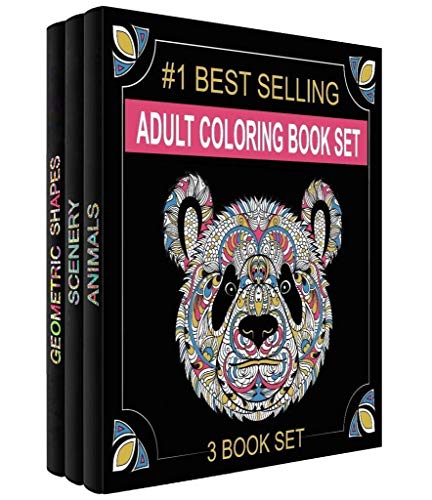 Set di libri da colorare per adulti, 3 libri da colorare per adulti, 120 disegni unici di animali, paesaggi e mandala. Libri da colorare per adulti Relax.