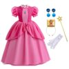 WZWLKJ Costume da principessa Pesca per ragazze Super Bros Costume da principessa con corona Fascia orecchini Guanti per costumi Cosplay Abiti per bambini vestire rosa